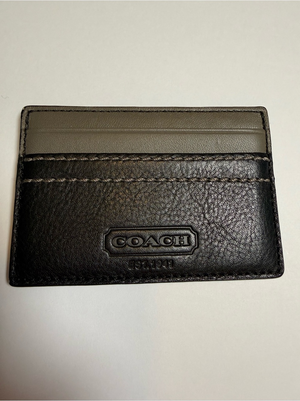 Coach Men’s Leather Card Case, Solid Black/Gray Wallet Slim